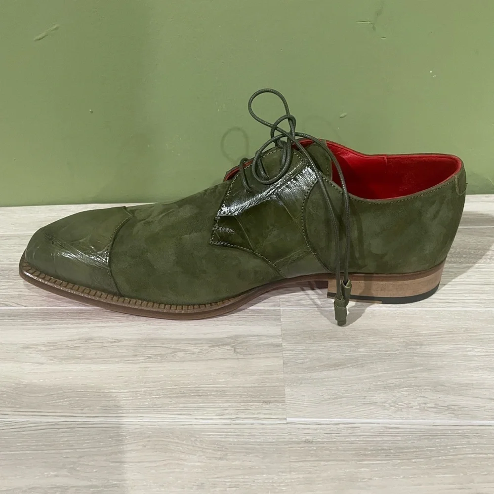 Fennix Italy Men dress shoes alligator/suede olive oxford cap toe